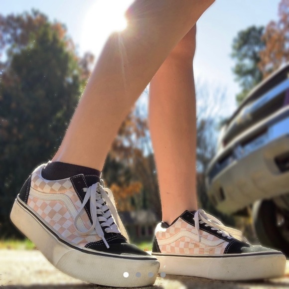 pink platform checkered vans